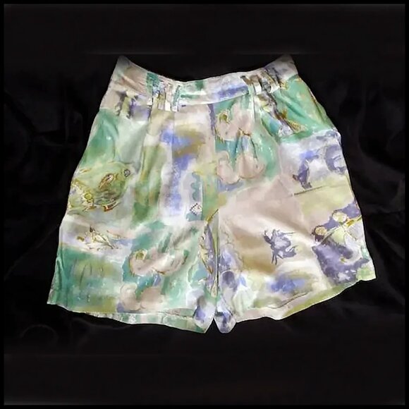 Vintage Baggy Shorts in Rayon with Scarf Sash & High Waist Loose & Comfy - 80s - Picture 2 of 13